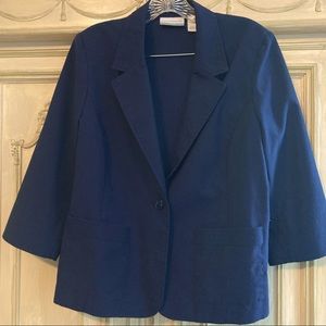 Alfred Dunner women’s 14P navy blue lightweight blazer three quarter sleeves